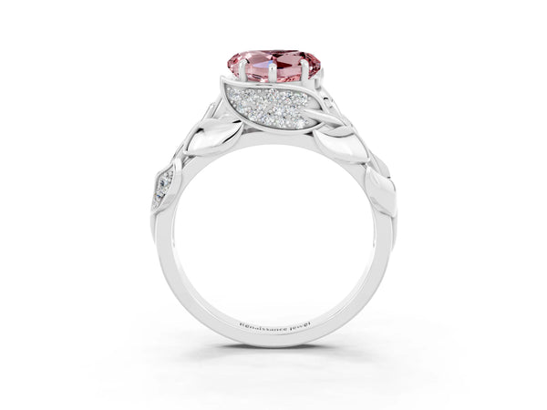 Platinum Heart Cut Solitaire Leaf-Inspired Engagement Ring with Prong Setting