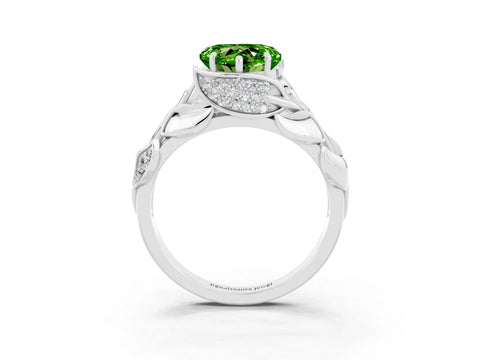 White gold Heart Cut Solitaire Leaf-Inspired Engagement Ring with Prong Setting_3