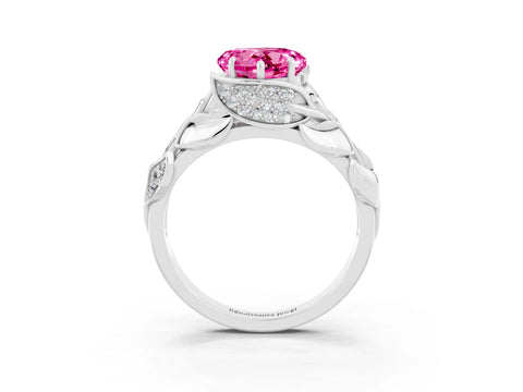 White gold Heart Cut Solitaire Leaf-Inspired Engagement Ring with Prong Setting_3