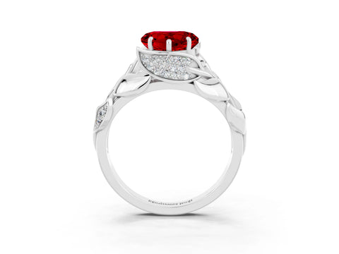 White gold Heart Cut Solitaire Leaf-Inspired Engagement Ring with Prong Setting_3