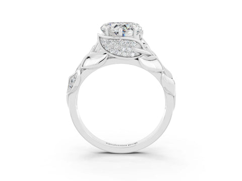 White gold Heart Cut Solitaire Leaf-Inspired Engagement Ring with Prong Setting_3
