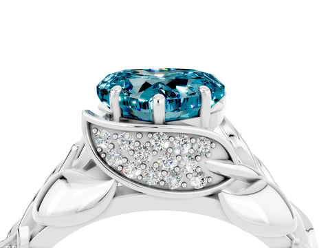 White gold Heart Cut Solitaire Leaf-Inspired Engagement Ring with Prong Setting_4