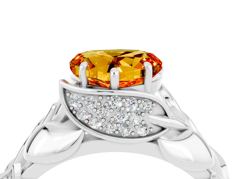 White gold Heart Cut Solitaire Leaf-Inspired Engagement Ring with Prong Setting_4