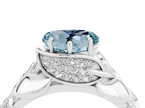White gold Heart Cut Solitaire Leaf-Inspired Engagement Ring with Prong Setting_4