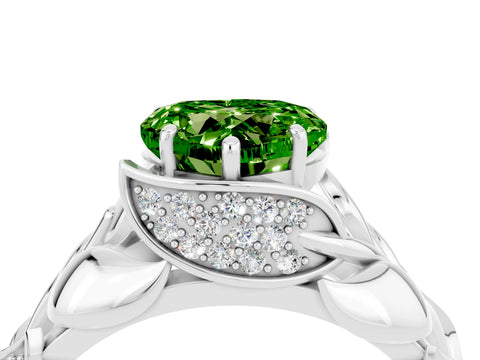 White gold Heart Cut Solitaire Leaf-Inspired Engagement Ring with Prong Setting_4