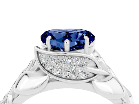 White gold Heart Cut Solitaire Leaf-Inspired Engagement Ring with Prong Setting_4