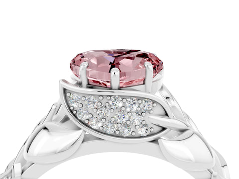 White gold Heart Cut Solitaire Leaf-Inspired Engagement Ring with Prong Setting_4
