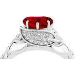 White gold Heart Cut Solitaire Leaf-Inspired Engagement Ring with Prong Setting_4