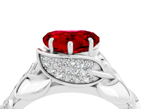 White gold Heart Cut Solitaire Leaf-Inspired Engagement Ring with Prong Setting_4