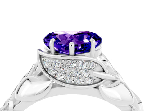 White gold Heart Cut Solitaire Leaf-Inspired Engagement Ring with Prong Setting_4