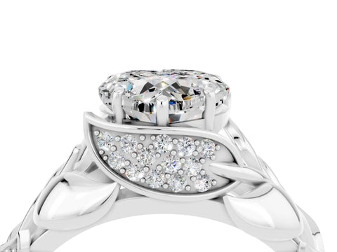 White gold Heart Cut Solitaire Leaf-Inspired Engagement Ring with Prong Setting_4