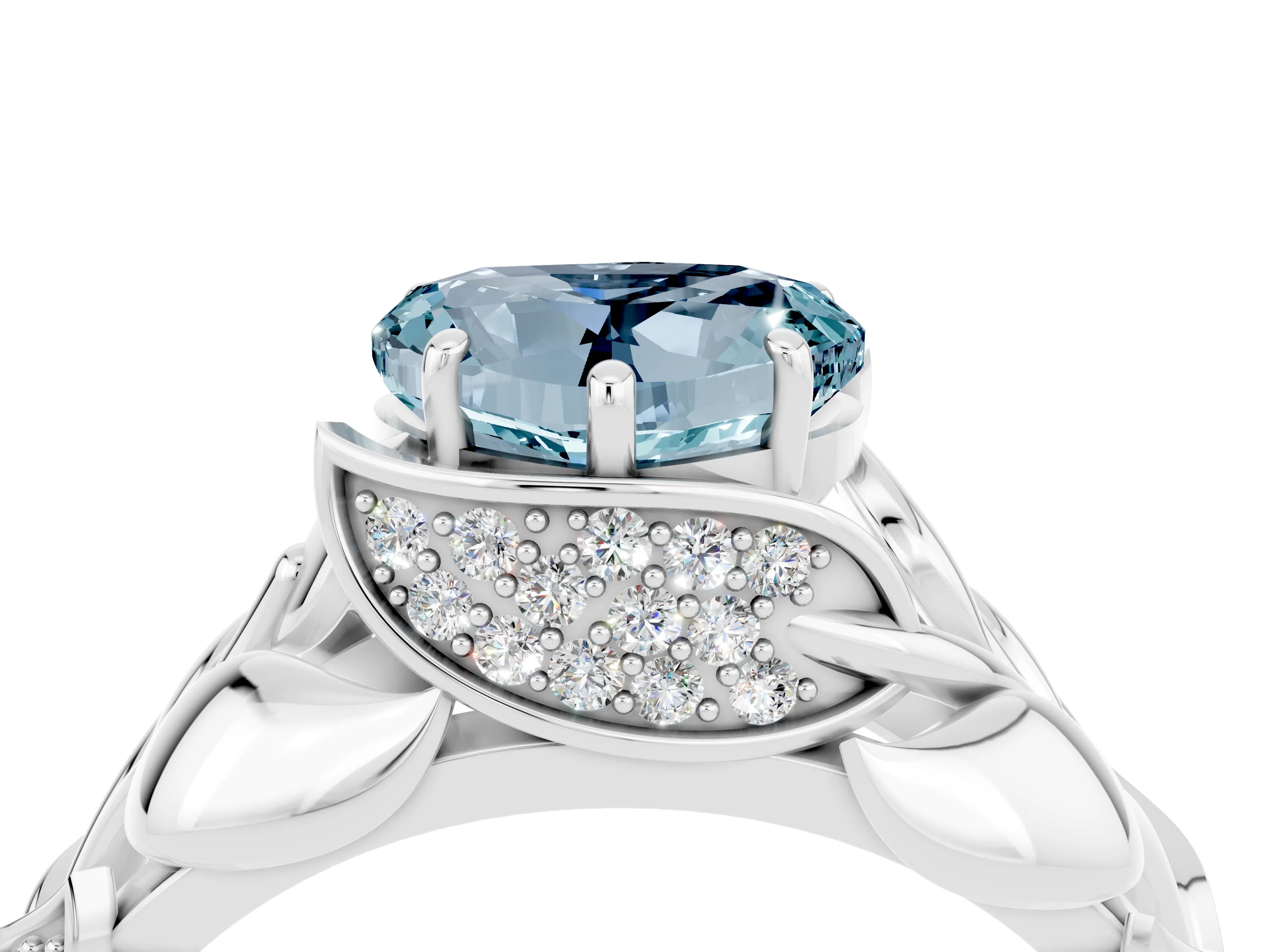White gold Heart Cut Solitaire Leaf-Inspired Engagement Ring with Prong Setting_4