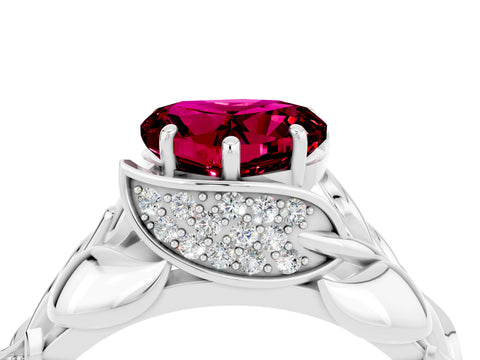 White gold Heart Cut Solitaire Leaf-Inspired Engagement Ring with Prong Setting_4