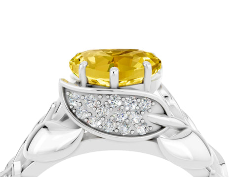White gold Heart Cut Solitaire Leaf-Inspired Engagement Ring with Prong Setting_4