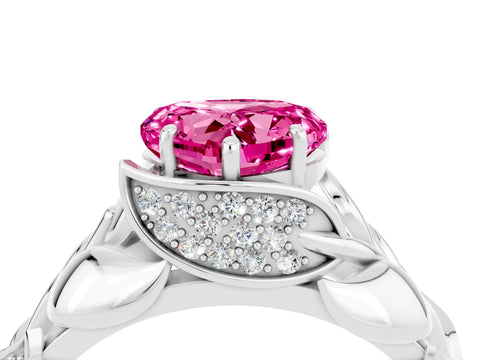White gold Heart Cut Solitaire Leaf-Inspired Engagement Ring with Prong Setting_4