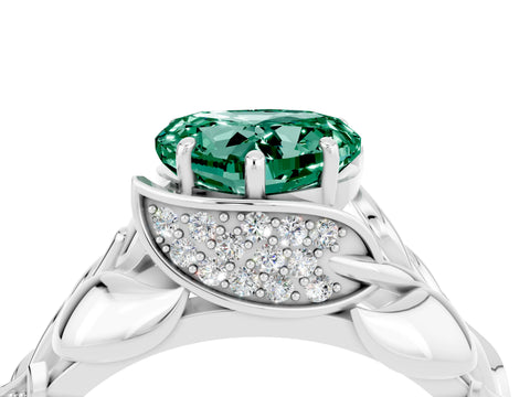 White gold Heart Cut Solitaire Leaf-Inspired Engagement Ring with Prong Setting_4
