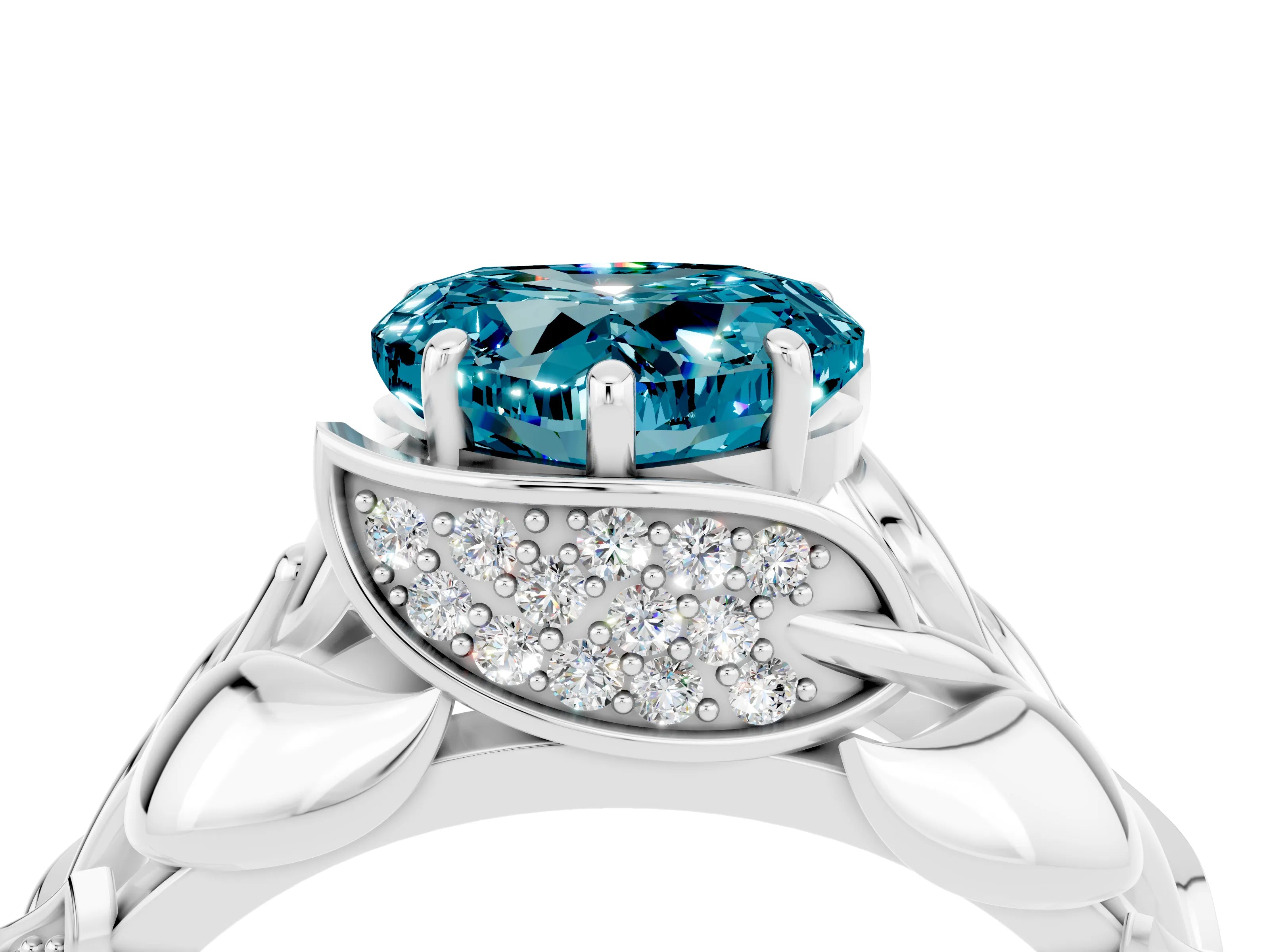 White gold Heart Cut Solitaire Leaf-Inspired Engagement Ring with Prong Setting_4
