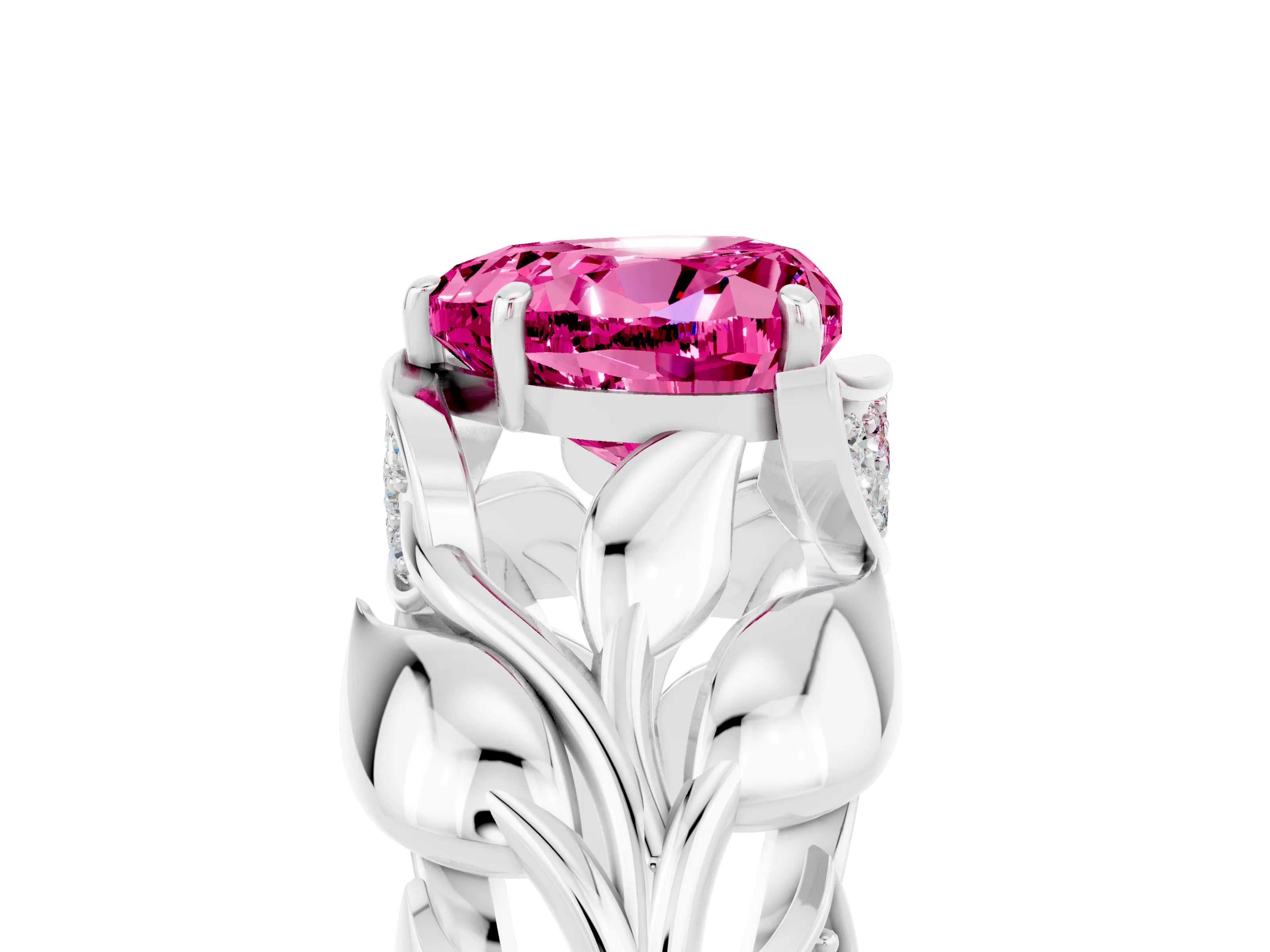 White gold Heart Cut Solitaire Leaf-Inspired Engagement Ring with Prong Setting_5