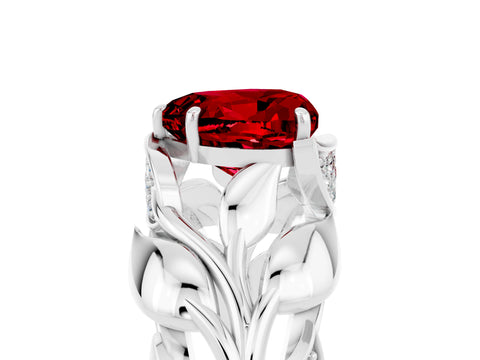 White gold Heart Cut Solitaire Leaf-Inspired Engagement Ring with Prong Setting_5