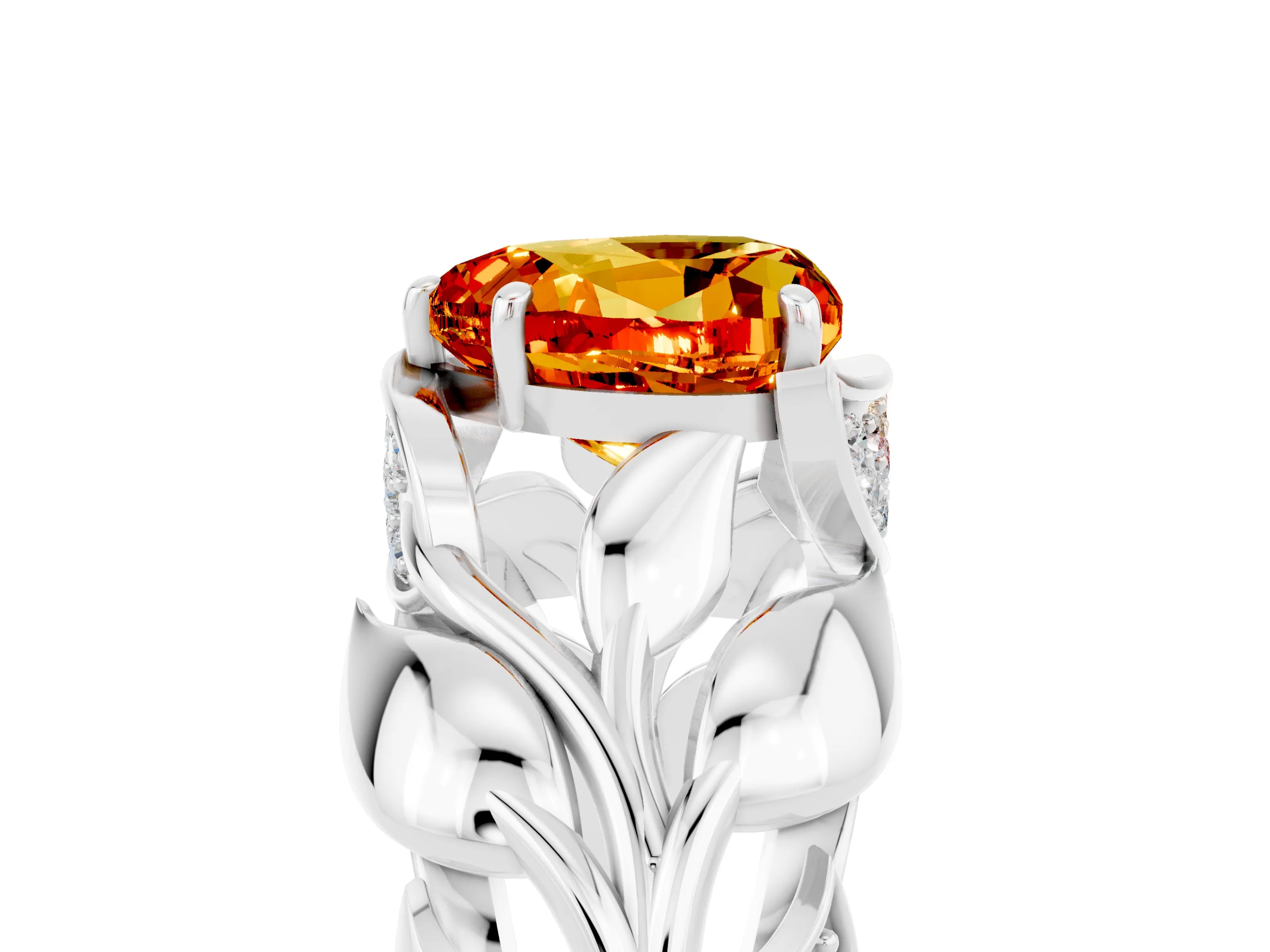 White gold Heart Cut Solitaire Leaf-Inspired Engagement Ring with Prong Setting_5