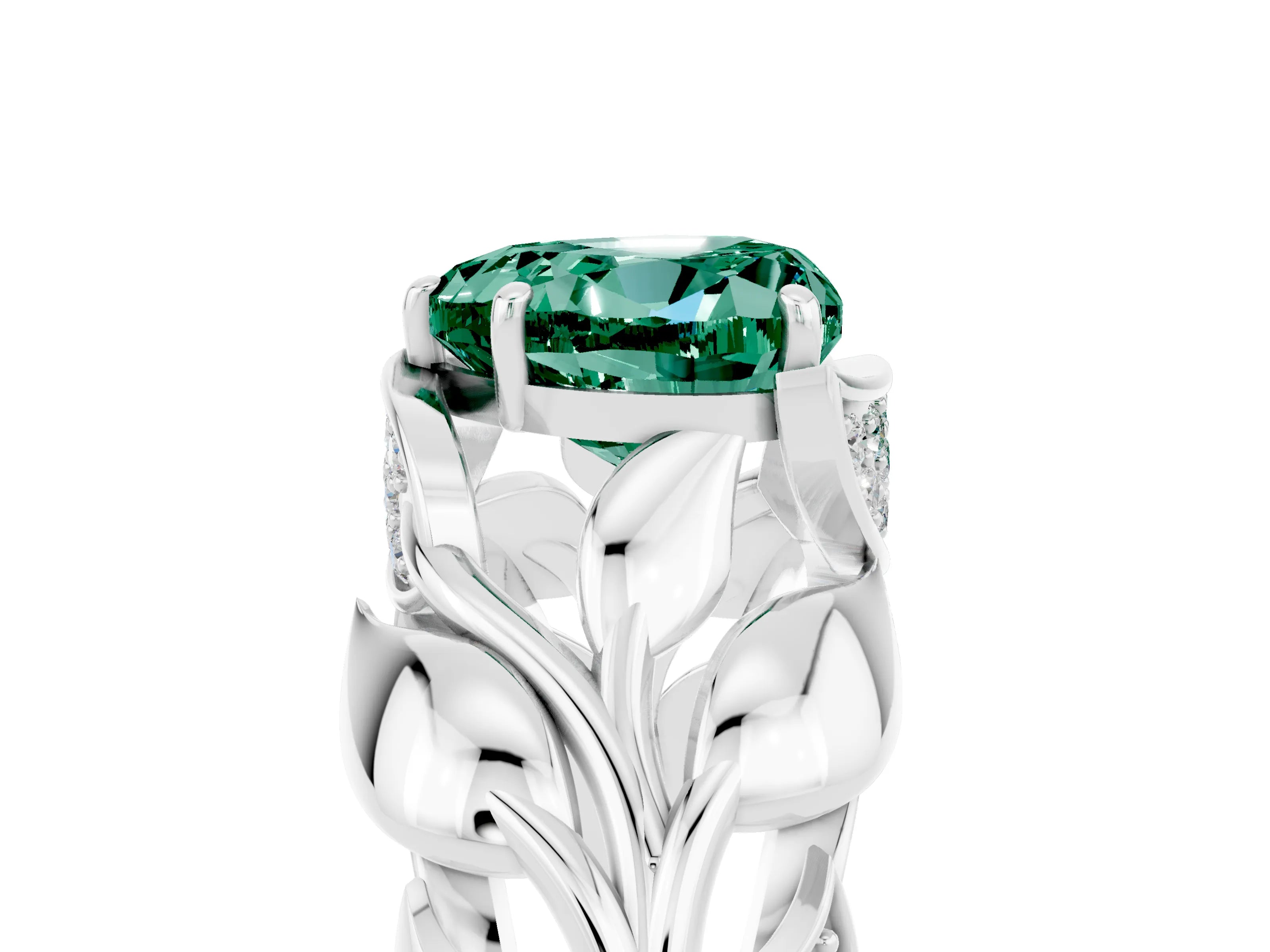 White gold Heart Cut Solitaire Leaf-Inspired Engagement Ring with Prong Setting_5