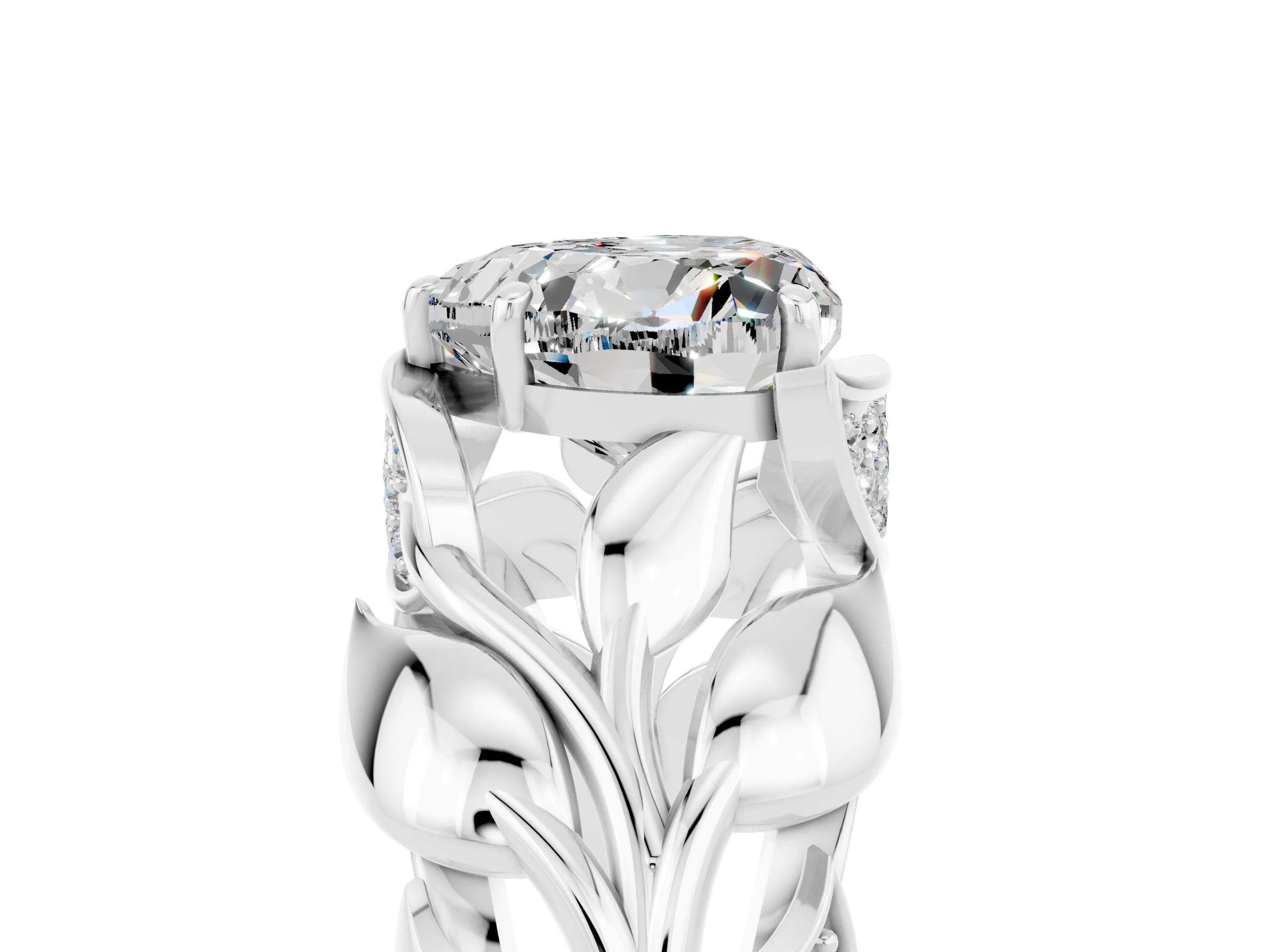 White gold Heart Cut Solitaire Leaf-Inspired Engagement Ring with Prong Setting_5