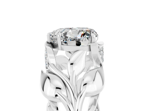 White gold Heart Cut Solitaire Leaf-Inspired Engagement Ring with Prong Setting_5