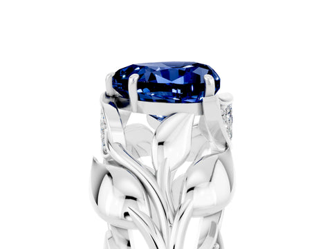 White gold Heart Cut Solitaire Leaf-Inspired Engagement Ring with Prong Setting_5