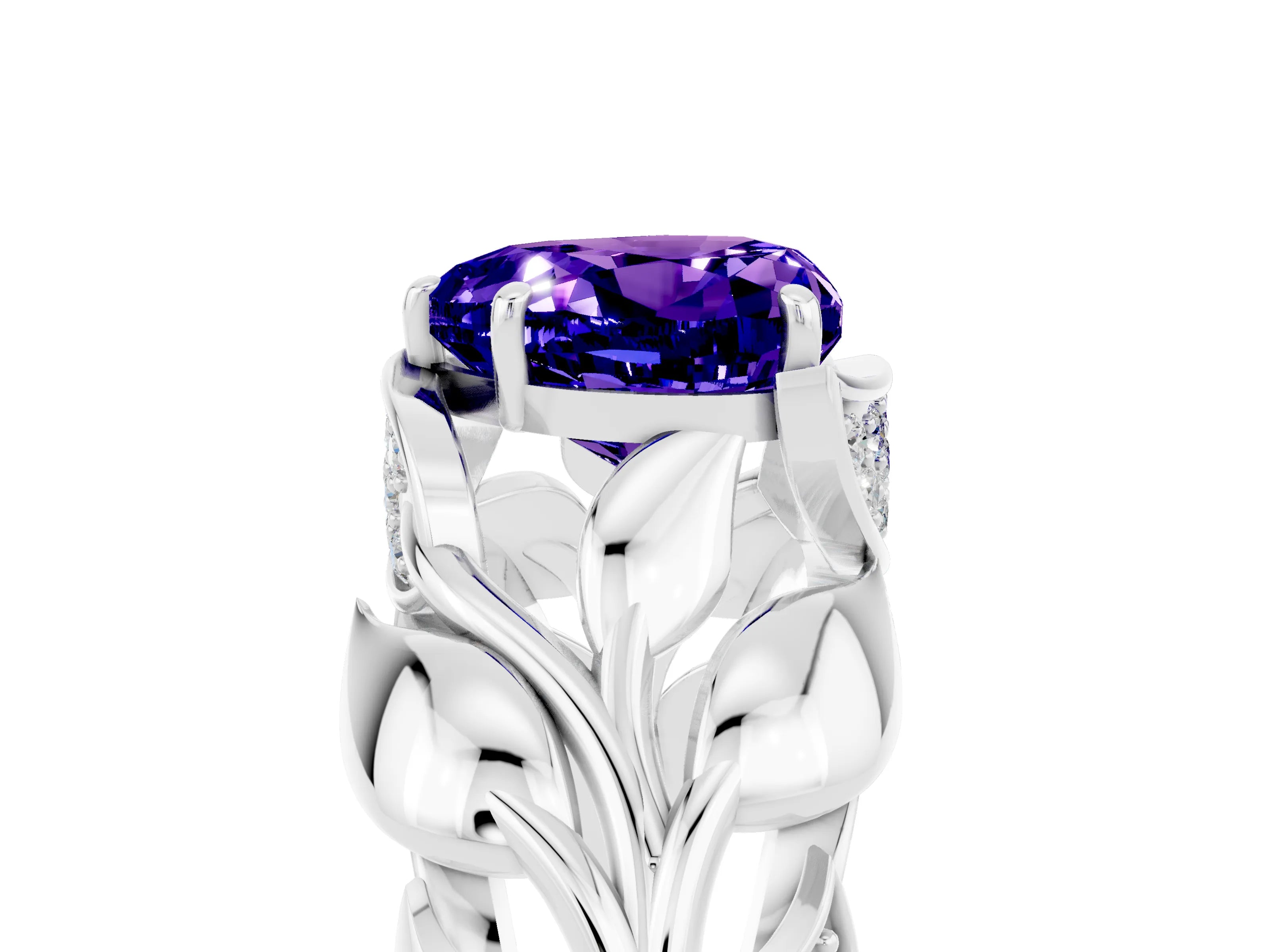 White gold Heart Cut Solitaire Leaf-Inspired Engagement Ring with Prong Setting_5