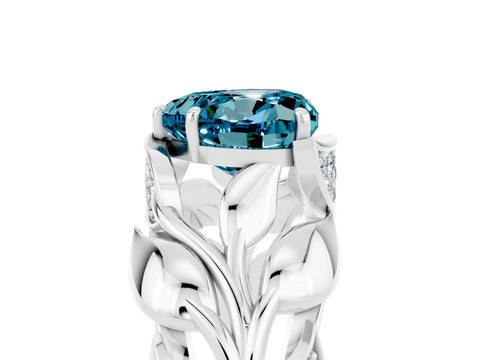 White gold Heart Cut Solitaire Leaf-Inspired Engagement Ring with Prong Setting_5