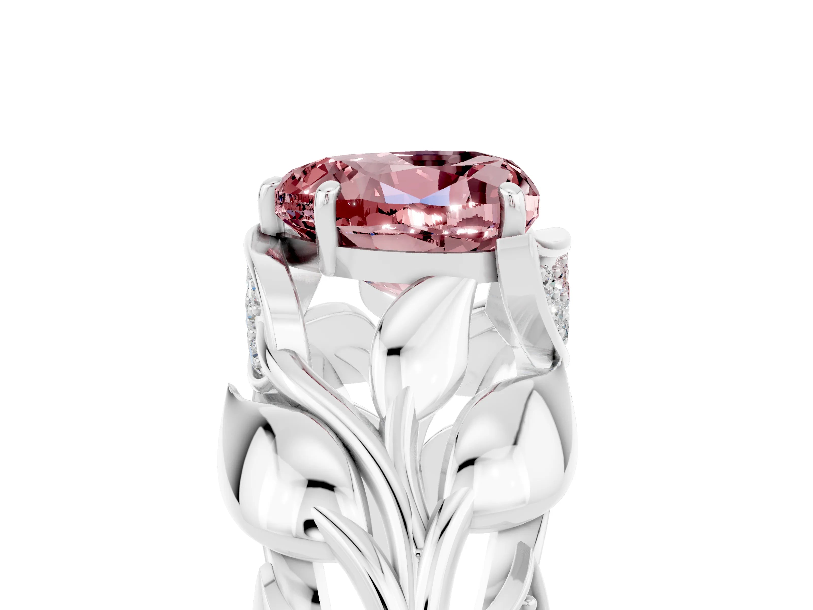 White gold Heart Cut Solitaire Leaf-Inspired Engagement Ring with Prong Setting_5
