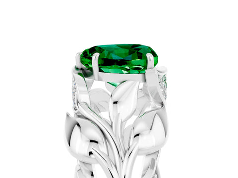 White gold Heart Cut Solitaire Leaf-Inspired Engagement Ring with Prong Setting_5