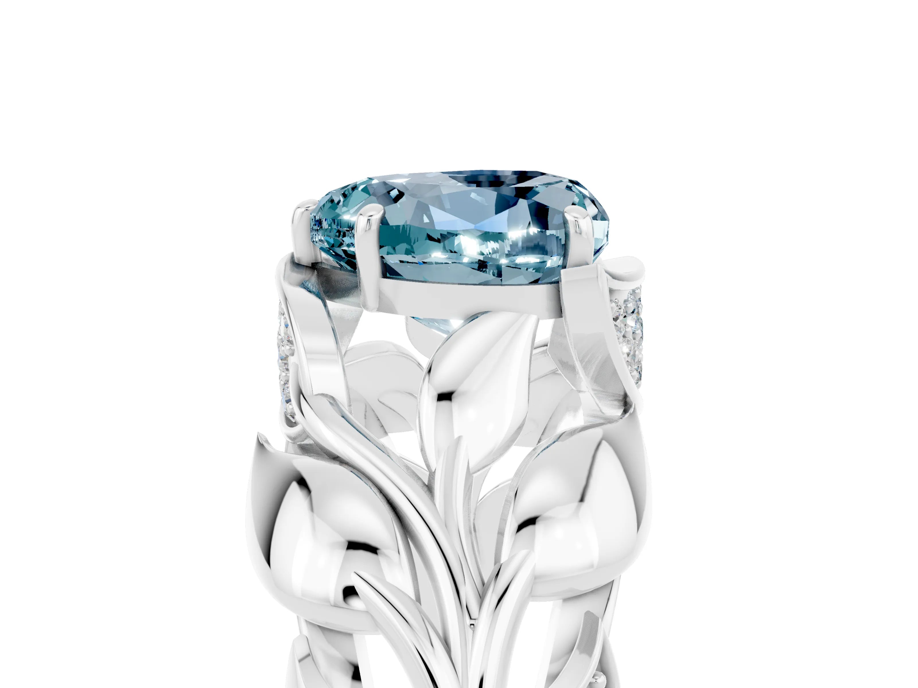 White gold Heart Cut Solitaire Leaf-Inspired Engagement Ring with Prong Setting_5