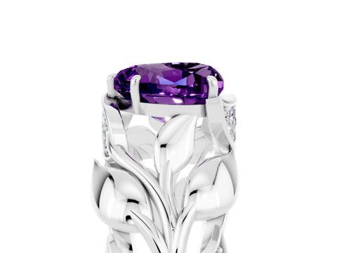 White gold Heart Cut Solitaire Leaf-Inspired Engagement Ring with Prong Setting_5