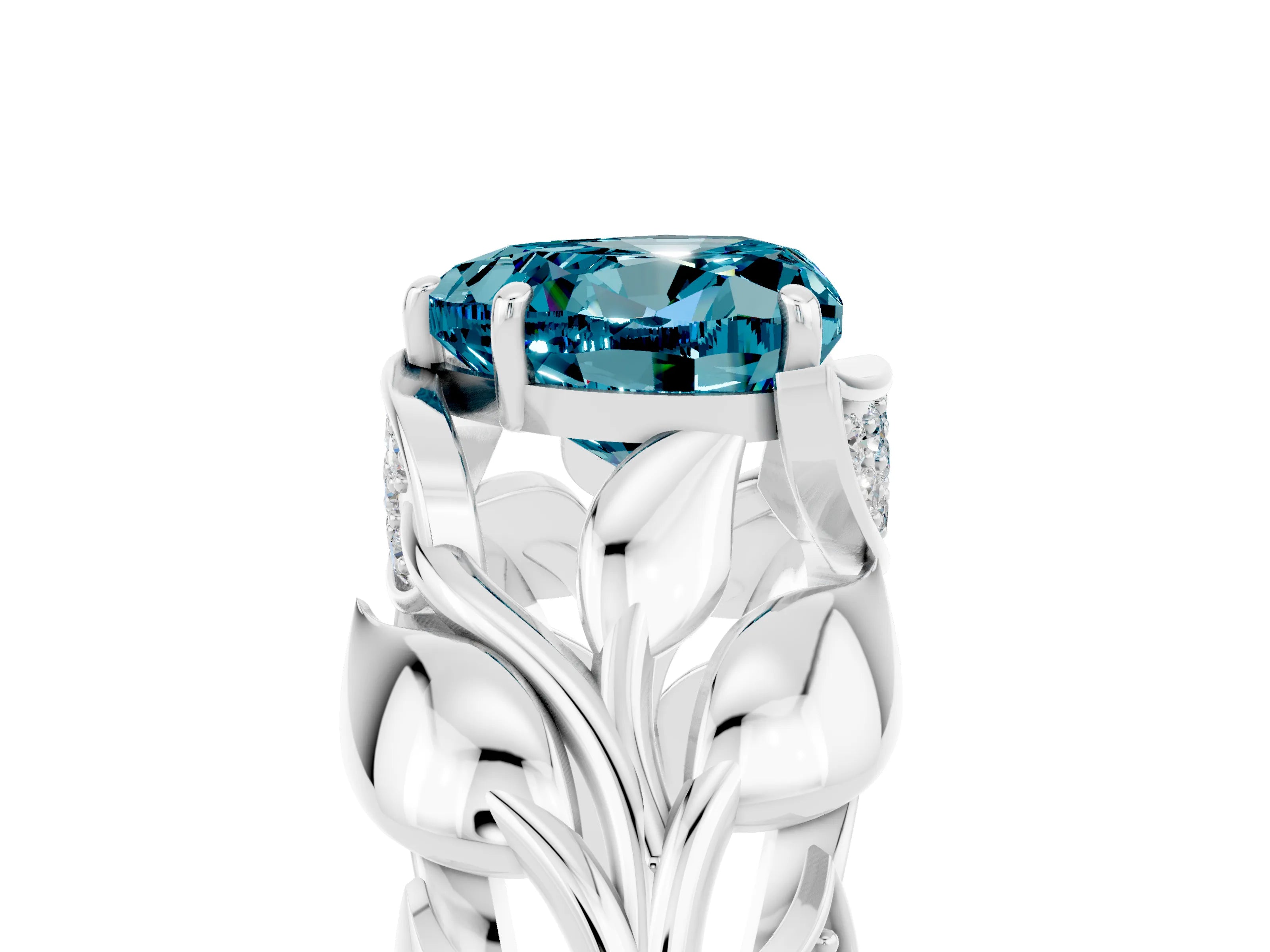White gold Heart Cut Solitaire Leaf-Inspired Engagement Ring with Prong Setting_5