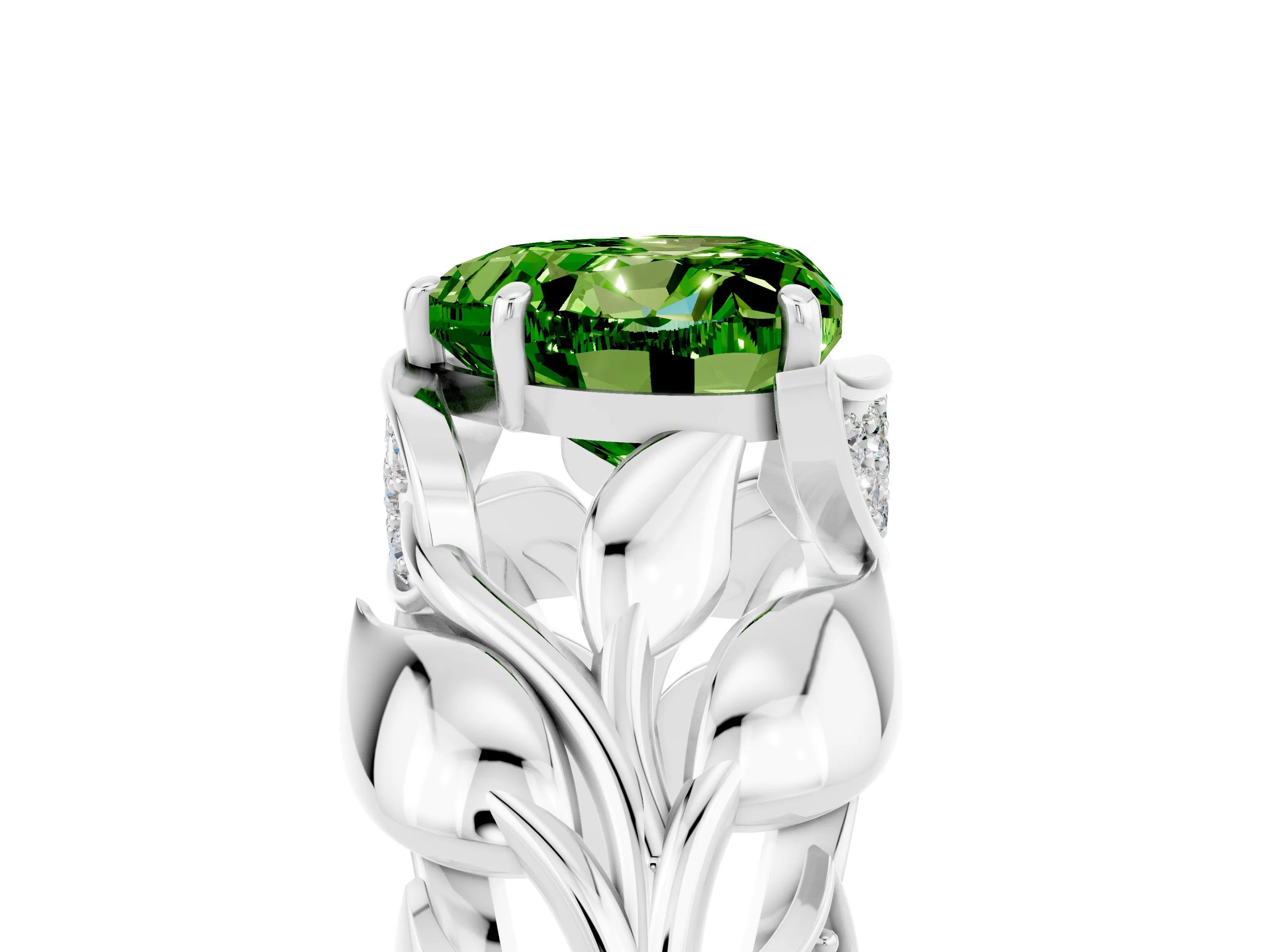 White gold Heart Cut Solitaire Leaf-Inspired Engagement Ring with Prong Setting_5