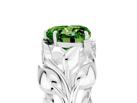 White gold Heart Cut Solitaire Leaf-Inspired Engagement Ring with Prong Setting_5