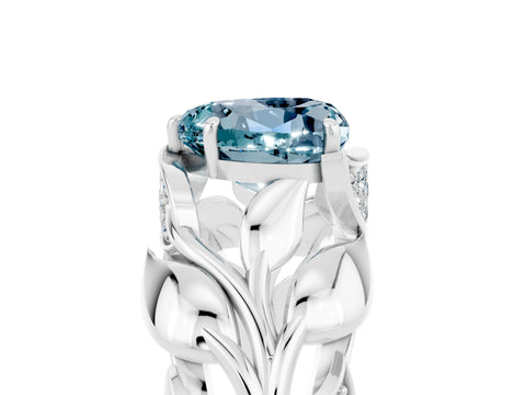 White gold Heart Cut Solitaire Leaf-Inspired Engagement Ring with Prong Setting_5