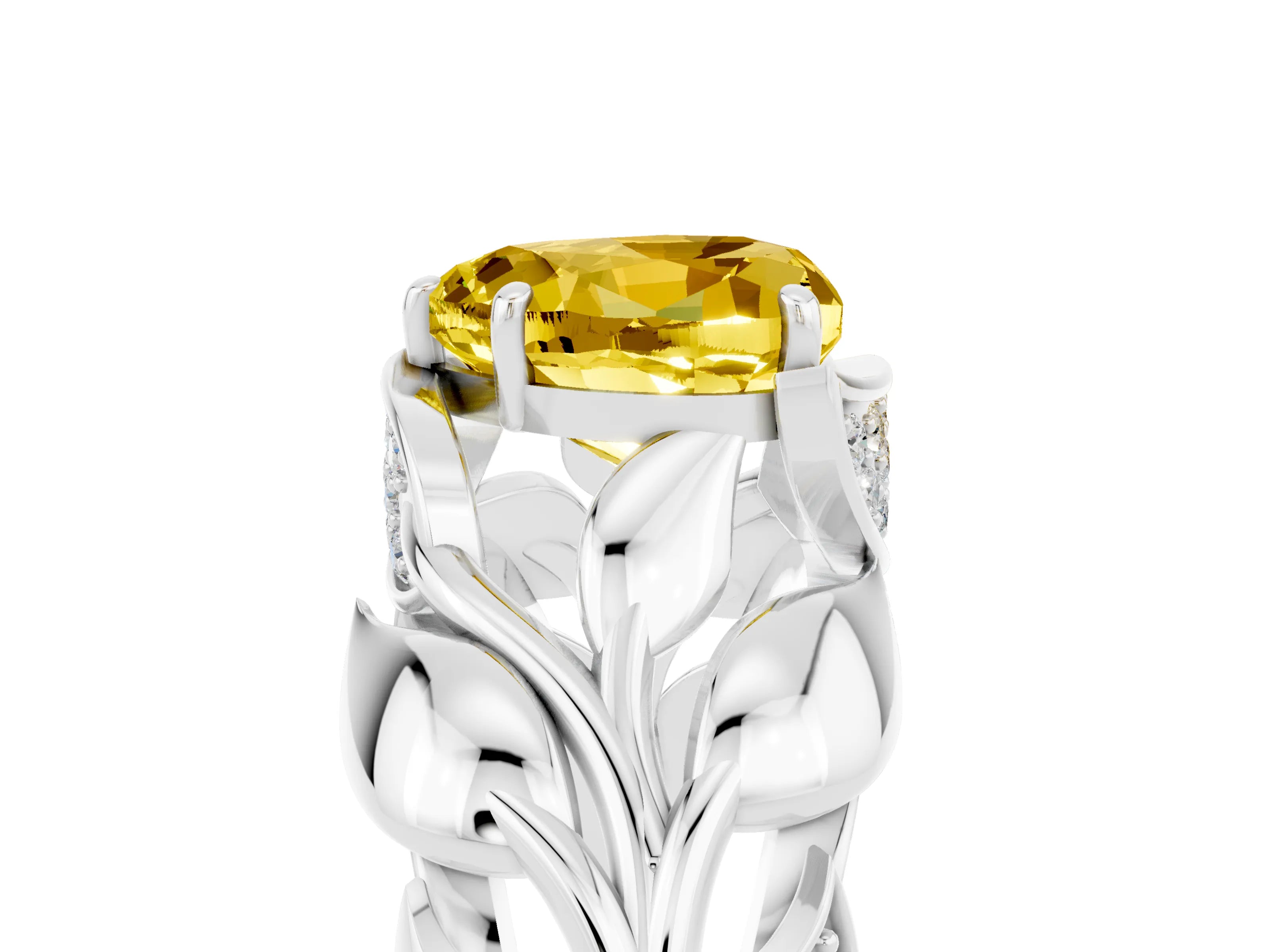 White gold Heart Cut Solitaire Leaf-Inspired Engagement Ring with Prong Setting_5