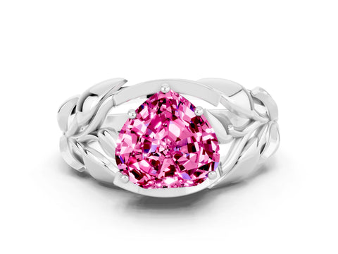 White gold Heart Cut Solitaire Leaf-Inspired Engagement Ring with Prong Setting