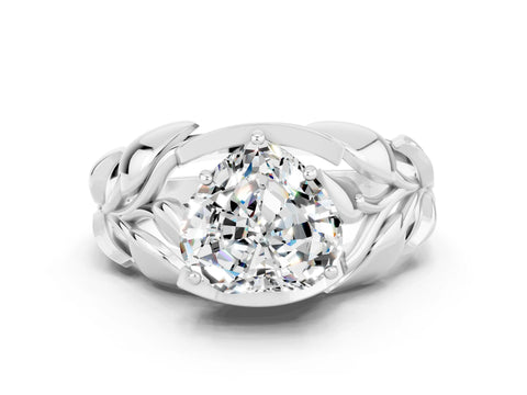 White gold Heart Cut Solitaire Leaf-Inspired Engagement Ring with Prong Setting