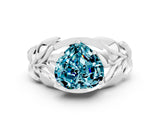 White gold Heart Cut Solitaire Leaf-Inspired Engagement Ring with Prong Setting