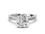 White gold Heart Cut Solitaire Milgrain Engraved Band with Four-Prong Setting_24