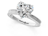 White gold Heart Cut Solitaire Milgrain Engraved Band with Four-Prong Setting_25