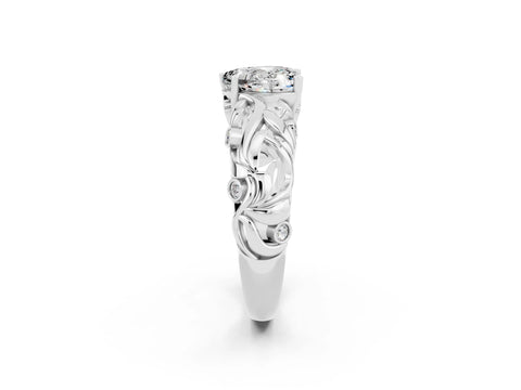 White gold Heart Cut Solitaire Moissanite Leaf-Inspired Vine Band Ring with Prong Setting_2