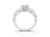 White gold Heart Cut Solitaire Moissanite Leaf-Inspired Vine Band Ring with Prong Setting_3