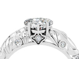 White gold Heart Cut Solitaire Moissanite Leaf-Inspired Vine Band Ring with Prong Setting_4