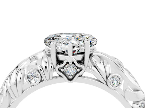 White gold Heart Cut Solitaire Moissanite Leaf-Inspired Vine Band Ring with Prong Setting_4