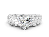 White gold Heart Cut Solitaire Moissanite Leaf-Inspired Vine Band Ring with Prong Setting