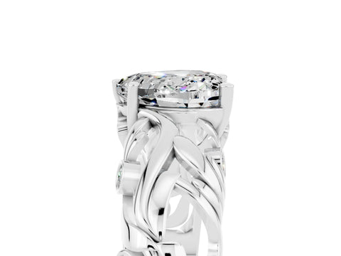 White gold Heart Cut Solitaire Moissanite Leaf-Inspired Vine Band Ring with Prong Setting_5